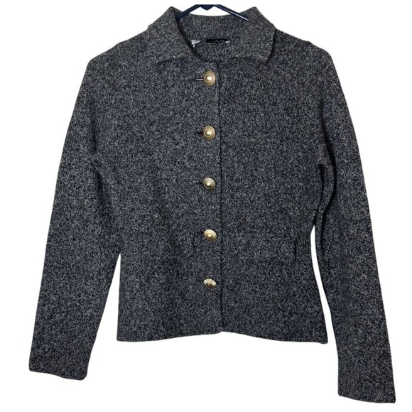 Zara Sweaters - Zara Gray 100% Wool Knit Jacket S Collared Cardigan Gold Button Knit Coatigan